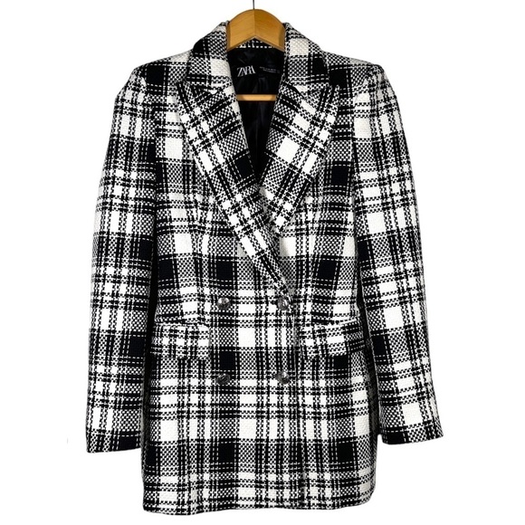 NWOT Zara Double Breasted Tailored Plaid Blazer XS - Picture 2 of 9